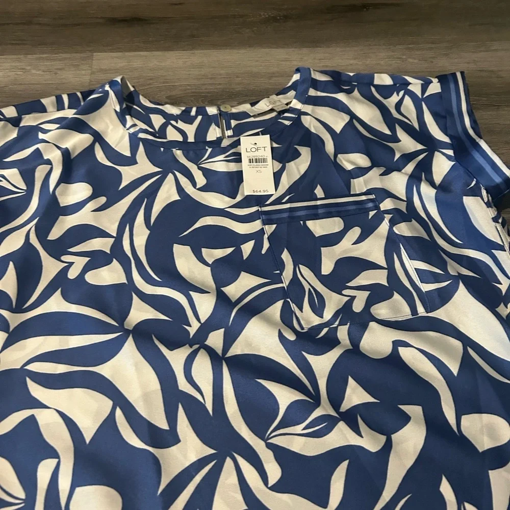 LOFT Navy and White Abstract Blouse